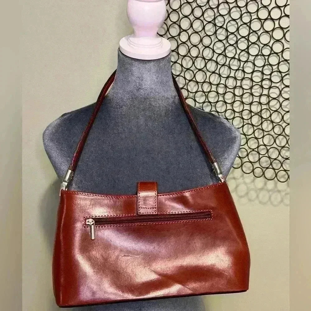 Pelle Made in Italy Brown Leather Baguette Shoulder Bag Vintage Y2K - Picture 2 of 10